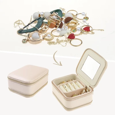 Unique Bargains Travel Small Portable PU Leather Jewelry Organizer Case Storage With Mirror 1 Unique Bargains Travel Small Portable PU Leather Jewelry Organizer Case Storage With Mirror