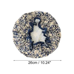 Unique Bargains Women Double Layer Flowers Shower Cap Navy Blue 1 Pc