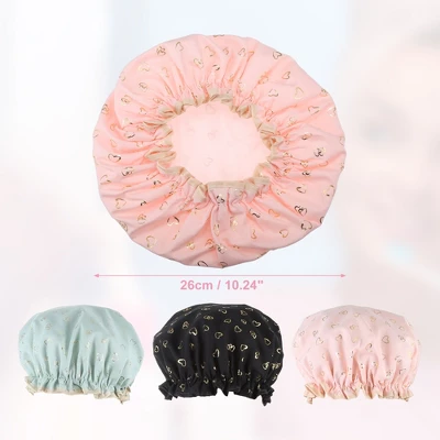 Unique Bargains Women's Waterproof Heart Shape Elastic Shower Hair Cap Pink Green Black 3 Pcs 4 Unique Bargains Women's Waterproof Heart Shape Elastic Shower Hair Cap Pink Green Black 3 Pcs - Image 4