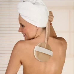 Unique Bargains Long Handle Bath Brush 16.73" Length Beige 1 Set