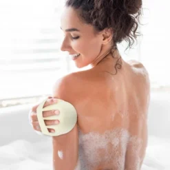 Unique Bargains Shower Loofah Sponge Glove Beige 1 Pc