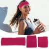 Unique Bargains Stretchy Cotton Blend Sweat Absorbing Sport Headband Wristband Peach Red 3 Pcs
