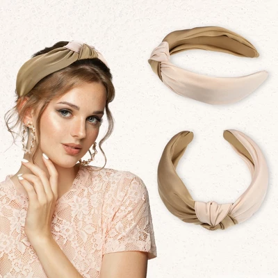 Unique Bargains Women's Top Knotted Fashion Elastic Wide Headband Brown Pink 1 Pc 2 Unique Bargains Women's Top Knotted Fashion Elastic Wide Headband Brown Pink 1 Pc - Image 2