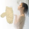 Unique Bargains Bathroom Jute Shower Gloves 9.06"x7.87" Beige 1 Pc