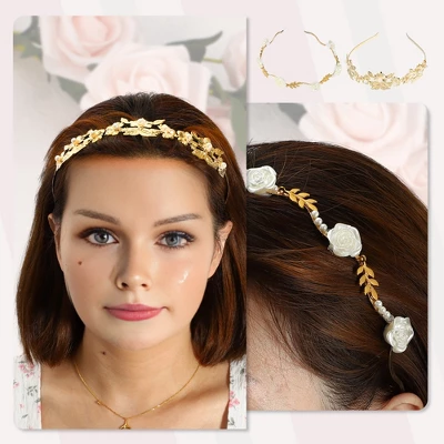 Unique Bargains Women's Alloy Metal Flower Shape Headbands Gold Tone 4.92"x1.18" 4 Pcs 2 Unique Bargains Women's Alloy Metal Flower Shape Headbands Gold Tone 4.92"x1.18" 4 Pcs - Image 2