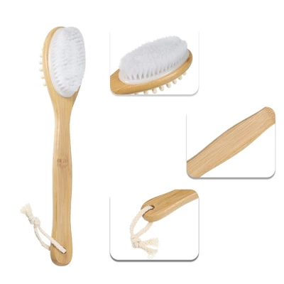 Unique Bargains Double-Side Long Handle Bath Brush For Shower 15.75" Length White 1 Pc 2 Unique Bargains Double-Side Long Handle Bath Brush For Shower 15.75" Length White 1 Pc - Image 2