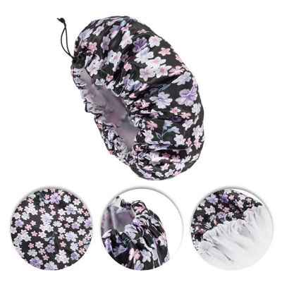 Unique Bargains Women's Flowers Bath Cap Pink Purple 1 Pc 2 Unique Bargains Women's Flowers Bath Cap Pink Purple 1 Pc - Image 2