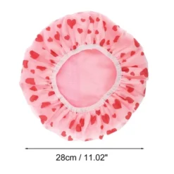 Unique Bargains Women's Heart Pattern Shower Cap Pink 1 Pc