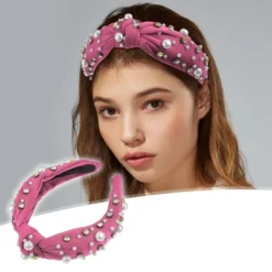 Unique Bargains Women's Knotted Simulated Pearl Rhinestones Headband 1.18" Wide 1Pc
