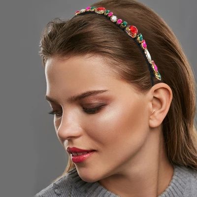 Unique Bargains Women's Bling Assorted Color Rhinestone Headband Flannel 5.51"x0.79" 1Pc 1 Unique Bargains Women's Bling Assorted Color Rhinestone Headband Flannel 5.51"x0.79" 1Pc