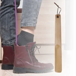 Unique Bargains Long Handle Shoe Horn 11.81"x1.38" Wood Color 1 Pc