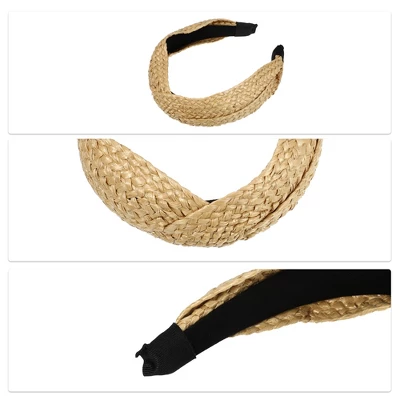 Unique Bargains Women's Fashion Non Slip Straw Cross Headband Khaki 1Pc 2 Unique Bargains Women's Fashion Non Slip Straw Cross Headband Khaki 1Pc - Image 2
