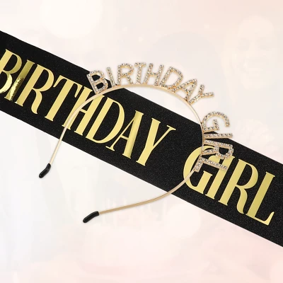 Unique Bargains Girl's Rhinestone Happy Birthday Tiara Headband With 1 Pc Black Shoulder Strap Gold Tone Letter White Rhinestone 1 Set 5 Unique Bargains Girl's Rhinestone Happy Birthday Tiara Headband With 1 Pc Black Shoulder Strap Gold Tone Letter White Rhinestone 1 Set - Image 5