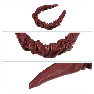 Unique Bargains Women's PU Leather Pleated Fashion Hairband Non Slip 1 Pc 2 Unique Bargains Women's PU Leather Pleated Fashion Hairband Non Slip 1 Pc - Image 2