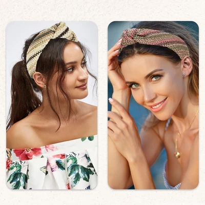 Unique Bargains Women's Bohemian Style Knotted Straw Rattan Sponge Headband Assorted Color 2 Pcs 1 Unique Bargains Women's Bohemian Style Knotted Straw Rattan Sponge Headband Assorted Color 2 Pcs