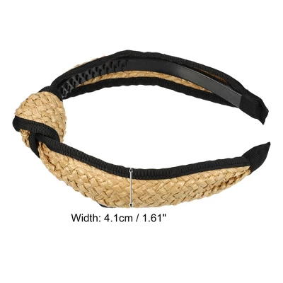 Unique Bargains Women's Fashion Non Slip Straw Knotted Headband Khaki Black 1 Pc 3 Unique Bargains Women's Fashion Non Slip Straw Knotted Headband Khaki Black 1 Pc - Image 3