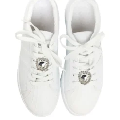 Unique Bargains Hearts Gemstone Shoelace Charms Silver Tone 1 Pair