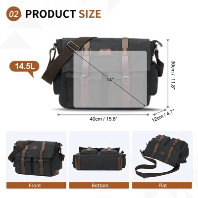 Unique Bargains Vintage Canvas Multiple Pockets Crossbody Bag Fits 13 Inch Laptops 2 Unique Bargains Vintage Canvas Multiple Pockets Crossbody Bag Fits 13 Inch Laptops - Image 2