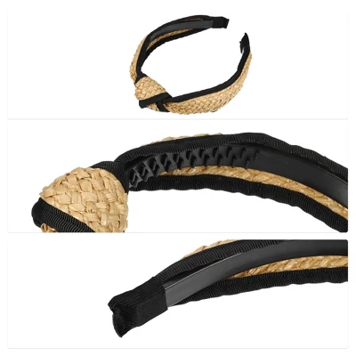 Unique Bargains Women's Fashion Non Slip Straw Knotted Headband Khaki Black 1 Pc 2 Unique Bargains Women's Fashion Non Slip Straw Knotted Headband Khaki Black 1 Pc - Image 2