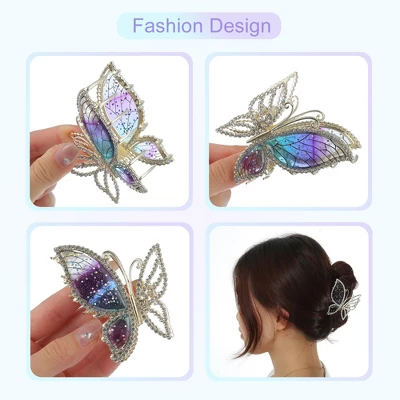 Unique Bargains Women's Nonslip Metal Bling Rhinestone Butterfly Hair Claws Purple 2.76"x1.57"x2.36" 1Pc 4 Unique Bargains Women's Nonslip Metal Bling Rhinestone Butterfly Hair Claws Purple 2.76"x1.57"x2.36" 1Pc - Image 4
