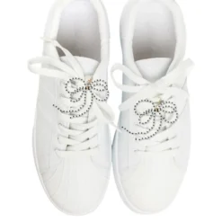 Unique Bargains Beaded Bow Shoelace Charms Black White 1 Pair