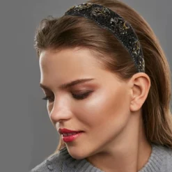 Unique Bargains Women's Bling Rhinestone Wide Edge Headband 5.12"x1.89" 1Pc