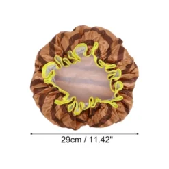 Unique Bargains Women Durable Stripe Shower Cap Coffee Color 1 Pc