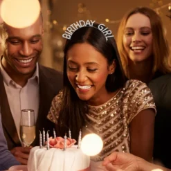 Unique Bargains Birthday Sash Headband Silver Tone White