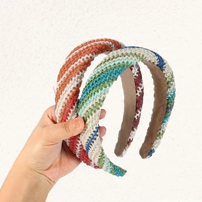 Unique Bargains Women's Bohemian Style Straw Rattan Sponge Headband Green Orange 2 Pcs 4 Unique Bargains Women's Bohemian Style Straw Rattan Sponge Headband Green Orange 2 Pcs - Image 4