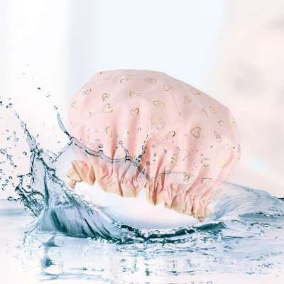 Unique Bargains Women's Waterproof Heart Shape Elastic Shower Hair Cap Pink Green Black 3 Pcs 3 Unique Bargains Women's Waterproof Heart Shape Elastic Shower Hair Cap Pink Green Black 3 Pcs - Image 3