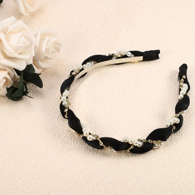 Unique Bargains Women's Rhinestone Pearl Wrap Fabric Faux Pearl Headband 4 Unique Bargains Women's Rhinestone Pearl Wrap Fabric Faux Pearl Headband - Image 4