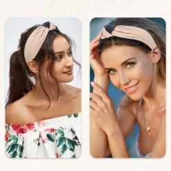 Unique Bargains Women's Top Knotted Fashion Elastic Wide Headband Pink Gray 1 Pc