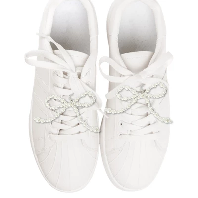 Unique Bargains Faux Pearl Bow Style 9 Shoelace Charms White 1 Pair 1 Unique Bargains Faux Pearl Bow Style 9 Shoelace Charms White 1 Pair