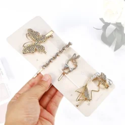 Unique Bargains Girl's Pearl Cute Style Metal Hair Clips Gold Tone 1 Set Of 5 Pcs