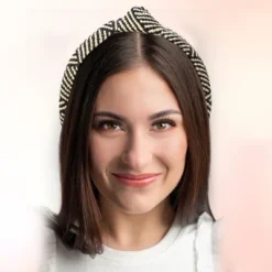 Unique Bargains Non-slip Fashion Woven Wide Headband 1.5" Black Beige 3 Pcs