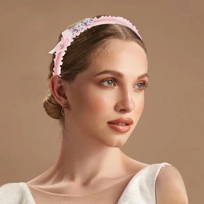 Unique Bargains Girl's Elegant Mesh Headbands 5.51"x4.72"x0.28" Orange Rose Red 2 Pcs