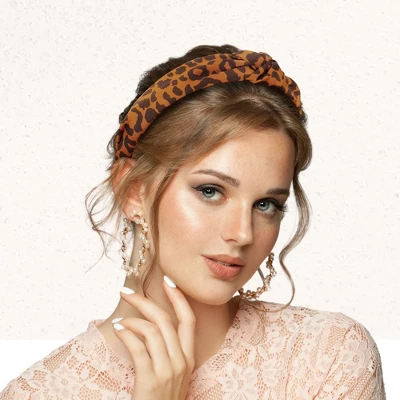 Unique Bargains Women's Leopard Pattern Knotted Headband Orange 1 Unique Bargains Women's Leopard Pattern Knotted Headband Orange