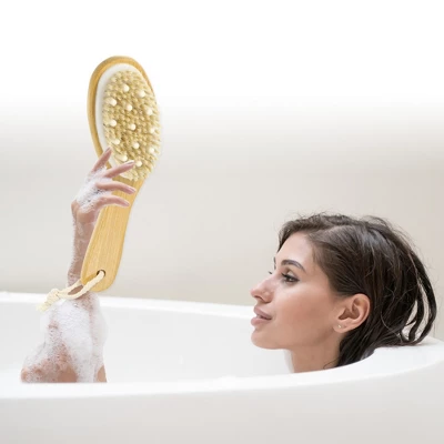 Unique Bargains Back Scrubber For Shower Bathing Body Brush With Bristles Shower Brush With Long Handle For Skin Exfoliating Beige 1 Pc 1 Unique Bargains Back Scrubber For Shower Bathing Body Brush With Bristles Shower Brush With Long Handle For Skin Exfoliating Beige 1 Pc