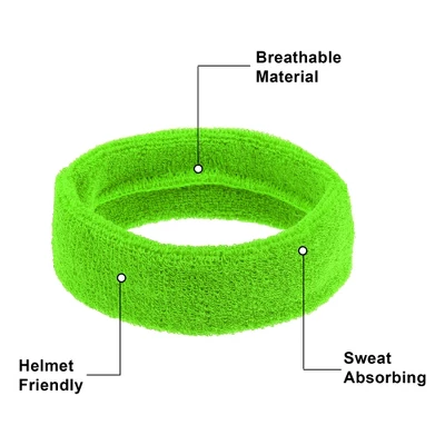 Unique Bargains Stretchy Cotton Blend Sweat Absorbing Sport Headband Wristband Fluorescent Green 3 Pcs 2 Unique Bargains Stretchy Cotton Blend Sweat Absorbing Sport Headband Wristband Fluorescent Green 3 Pcs - Image 2