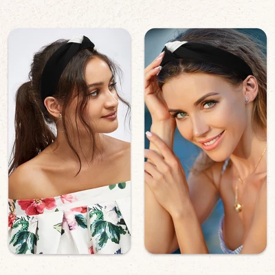 Unique Bargains Women's Top Knotted Fashion Elastic Wide Headband Black White 1 Pc 1 Unique Bargains Women's Top Knotted Fashion Elastic Wide Headband Black White 1 Pc