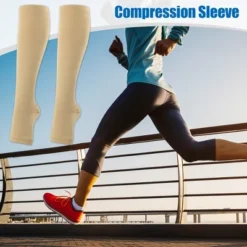 Unique Bargains Zipper Pressure Open Toe Compression Sleeves Knee High 2 Pair