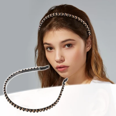 Unique Bargains Women's Hairband 2 Rows Rhinestone Headband 0.31 Inch Wide 1 Pc 1 Unique Bargains Women's Hairband 2 Rows Rhinestone Headband 0.31 Inch Wide 1 Pc