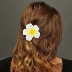 Unique Bargains Plumeria Hair Clip Yellow White 2 Pcs