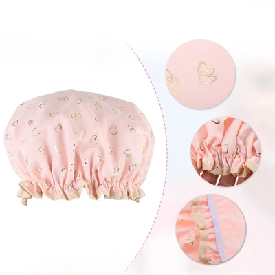 Unique Bargains Women's Waterproof Heart Shape Elastic Shower Hair Cap Pink Green Black 3 Pcs 2 Unique Bargains Women's Waterproof Heart Shape Elastic Shower Hair Cap Pink Green Black 3 Pcs - Image 2