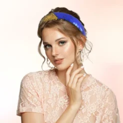 Unique Bargains Women's Sparkle Sequins Headbands Blue Yellow 1 Pc