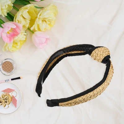 Unique Bargains Women's Fashion Non Slip Straw Knotted Headband Khaki Black 1 Pc 4 Unique Bargains Women's Fashion Non Slip Straw Knotted Headband Khaki Black 1 Pc - Image 4