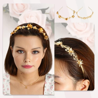 Unique Bargains Women's Alloy Metal Flower Shape Headbands Gold Tone 4.92"x1.18" 4 Pcs 1 Unique Bargains Women's Alloy Metal Flower Shape Headbands Gold Tone 4.92"x1.18" 4 Pcs