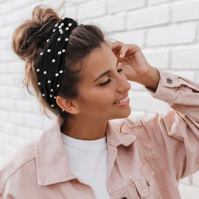 Unique Bargains Women's Faux Pearl Decor Knotted Headband 1 Pc 2 Unique Bargains Women's Faux Pearl Decor Knotted Headband 1 Pc - Image 2