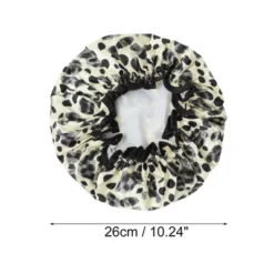 Unique Bargains Women Double Layer Leopard Shower Cap Black White 1 Pc