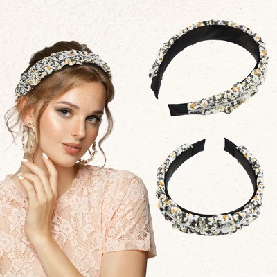 Unique Bargains Women's Floral Ruched Non-slip Pearl Headbands Black 1 Pc 2 Unique Bargains Women's Floral Ruched Non-slip Pearl Headbands Black 1 Pc - Image 2